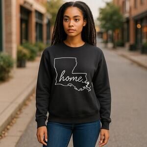 Home Free Womens Sweatshirt Size Small 4 6 Louisiana Outline Black‎ Fleece NEW